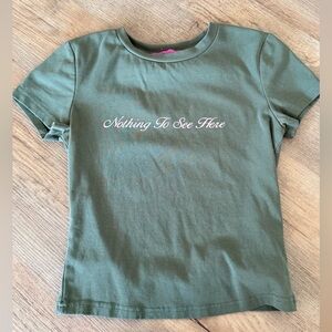 Edikted Army Green Baby Tee with Pink Print